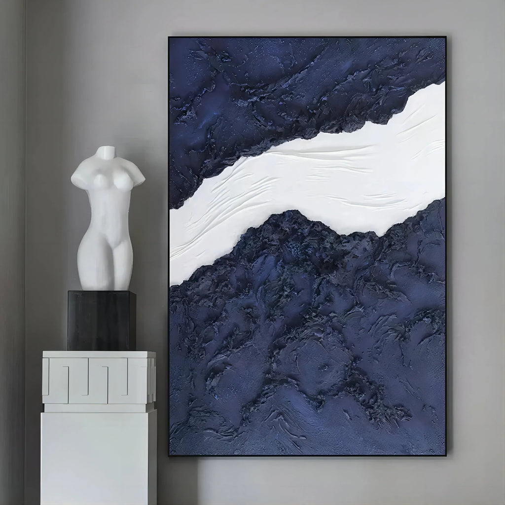 Indigo Divide-Modern Minimalist Blue and White Layered Texture Abstract Wall Art