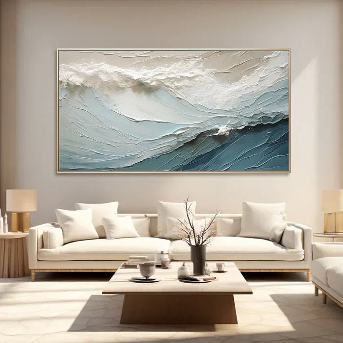 Cascading Ocean Layers-Textured Ocean Wave Oil Painting for Modern Interiors