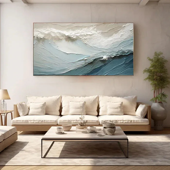 Cascading Ocean Layers-Textured Ocean Wave Oil Painting for Modern Interiors