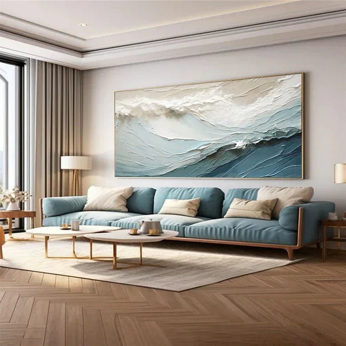 Cascading Ocean Layers-Textured Ocean Wave Oil Painting for Modern Interiors