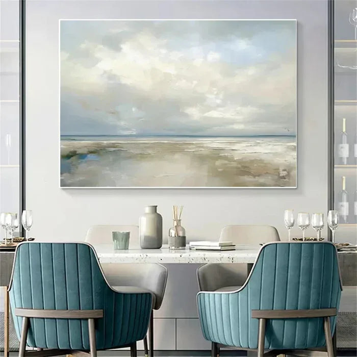 Coastal Clouds-Modern Minimalist Calm Ocean and Sky Texture Oil Painting Wall Art