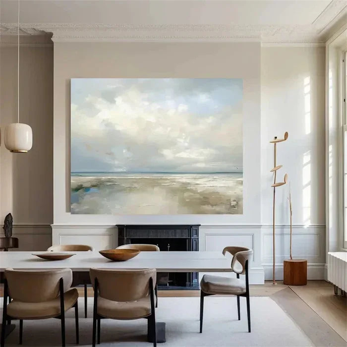 Coastal Clouds-Modern Minimalist Calm Ocean and Sky Texture Oil Painting Wall Art