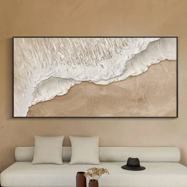 Earth’s Veil-Minimalist Sandstorm Brown Soft White Coast Abstract Wall Art