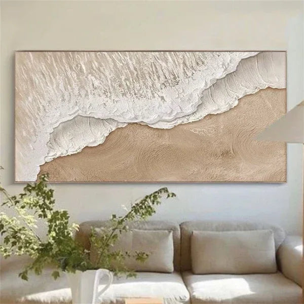 Earth’s Veil-Minimalist Sandstorm Brown Soft White Coast Abstract Wall Art