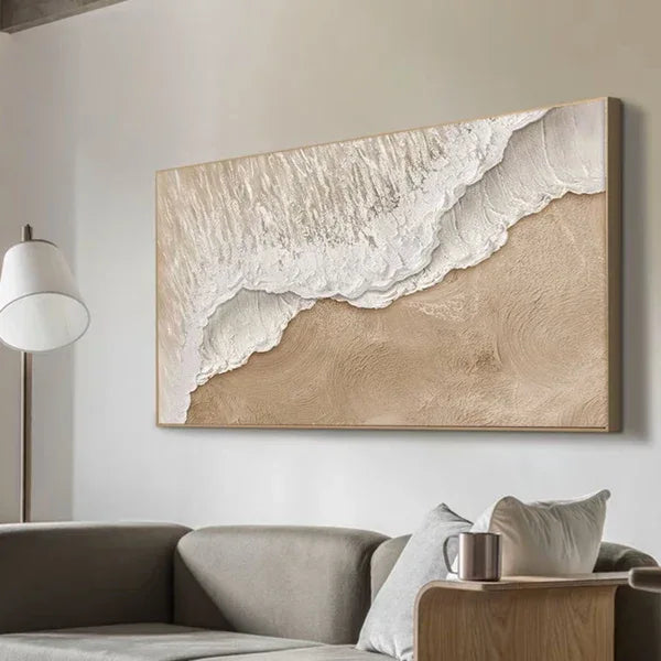 Earth’s Veil-Minimalist Sandstorm Brown Soft White Coast Abstract Wall Art