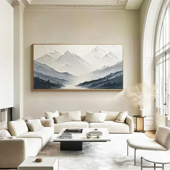 Minimalist Textured Mountain Landscape Art - Gray and White