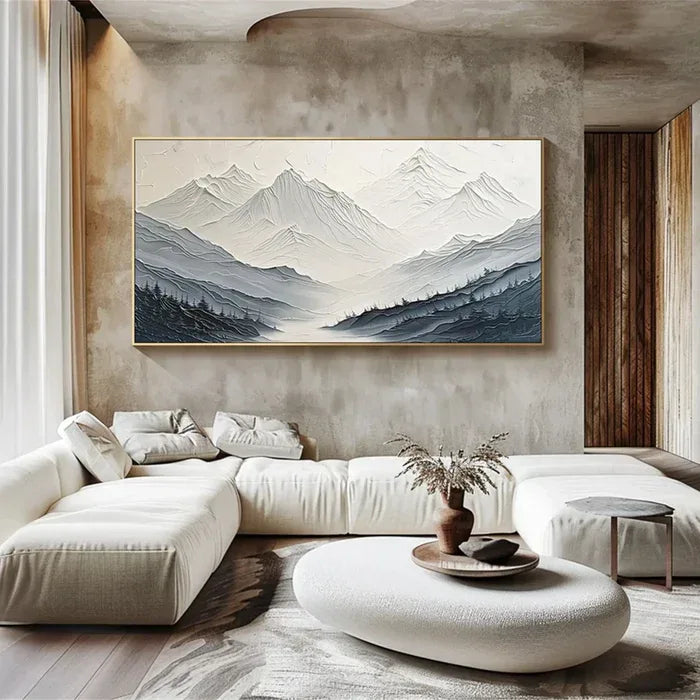 Minimalist Textured Mountain Landscape Art - Gray and White