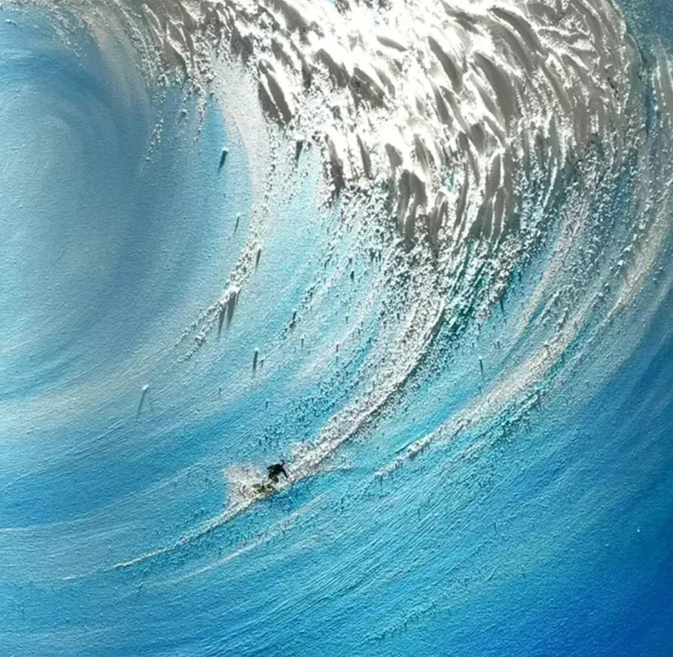 Ocean's Fury - Hand drawn 3D Wave Surfing Texture Wall Art