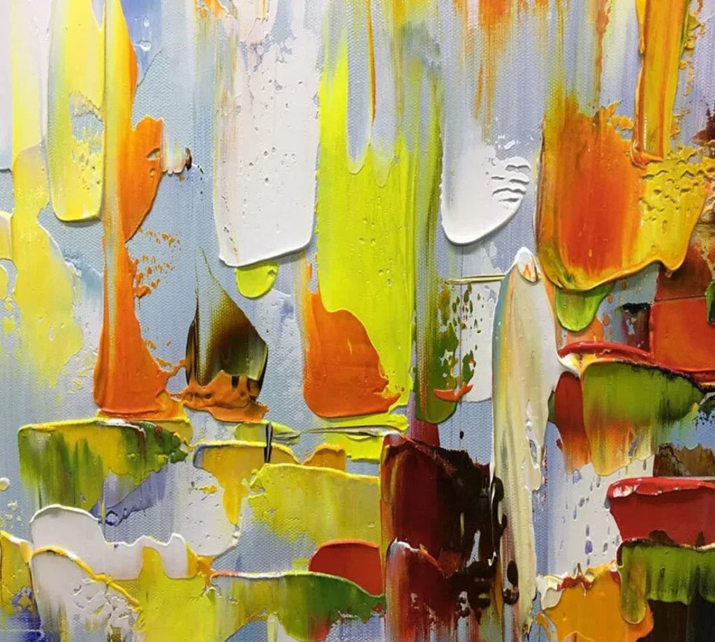 Color Symphony - Hand Drawn Thick Painted Abstract Colored Block Surface Oil Wall Art