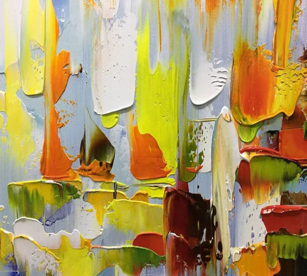 Color Symphony - Hand Drawn Thick Painted Abstract Colored Block Surface Oil Wall Art