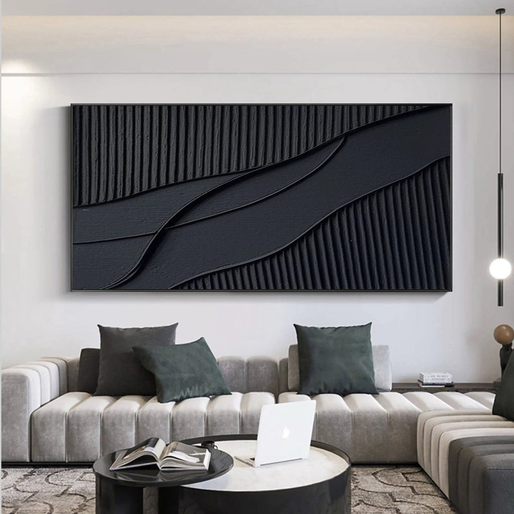 Rhythms of Shadow-Modern Minimalist Home Hand-Painted Black Texture Abstract Wall Art