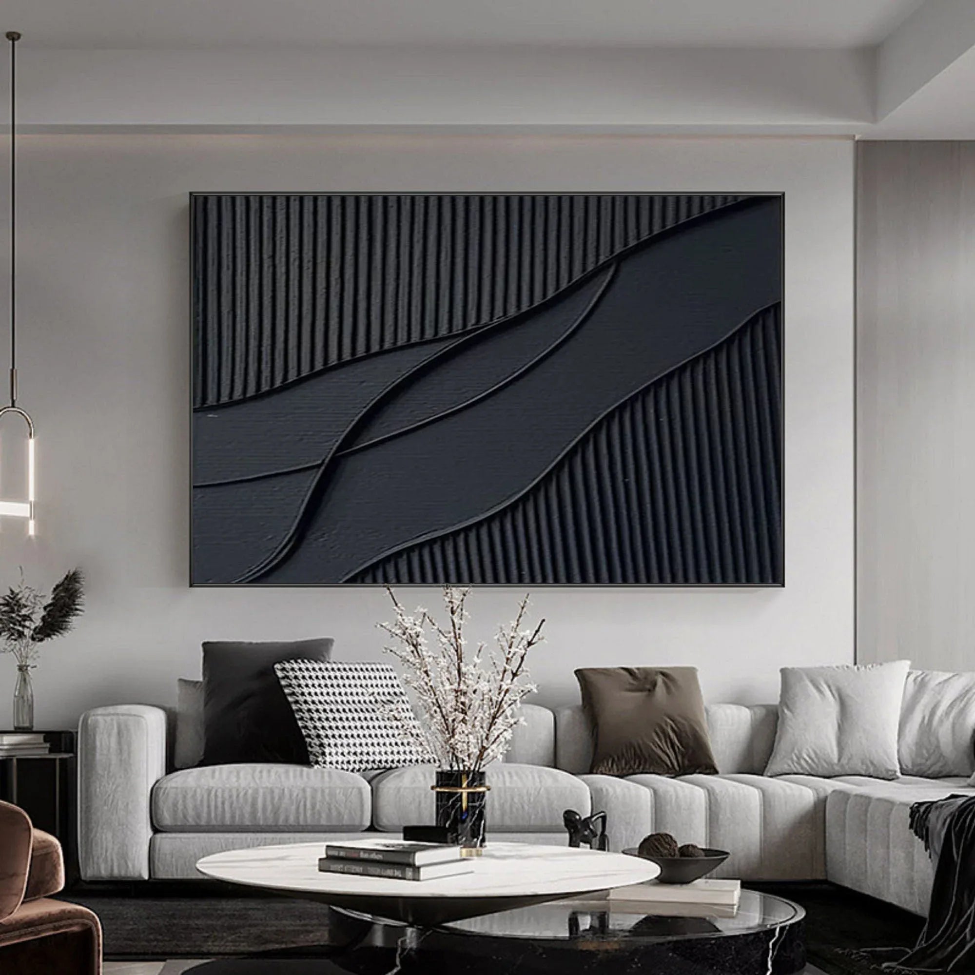 Rhythms of Shadow-Modern Minimalist Home Hand-Painted Black Texture Abstract Wall Art