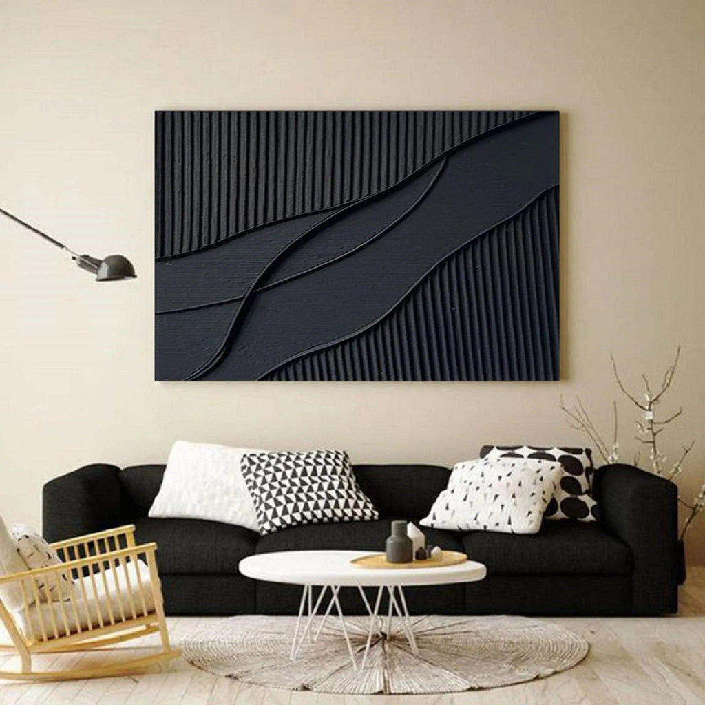 Rhythms of Shadow-Modern Minimalist Home Hand-Painted Black Texture Abstract Wall Art