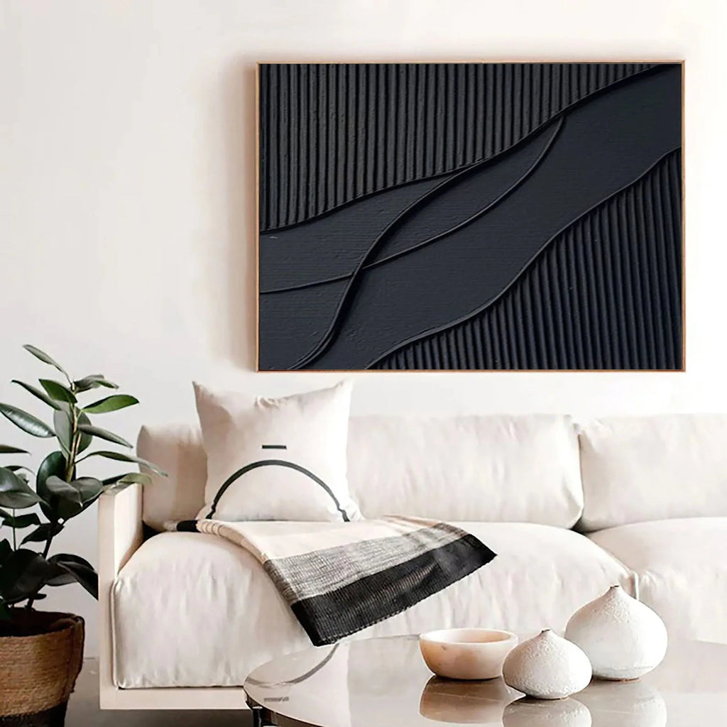 Rhythms of Shadow-Modern Minimalist Home Hand-Painted Black Texture Abstract Wall Art