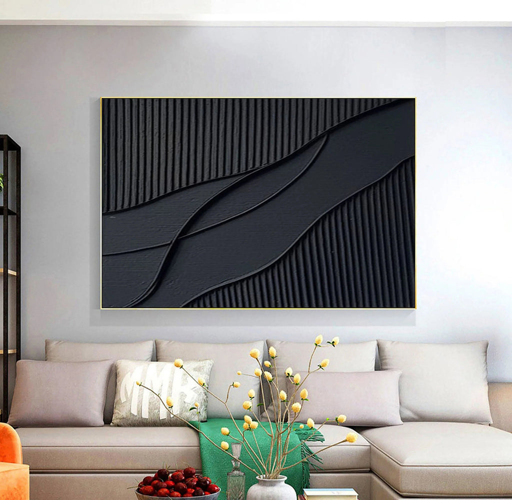 Rhythms of Shadow-Modern Minimalist Home Hand-Painted Black Texture Abstract Wall Art