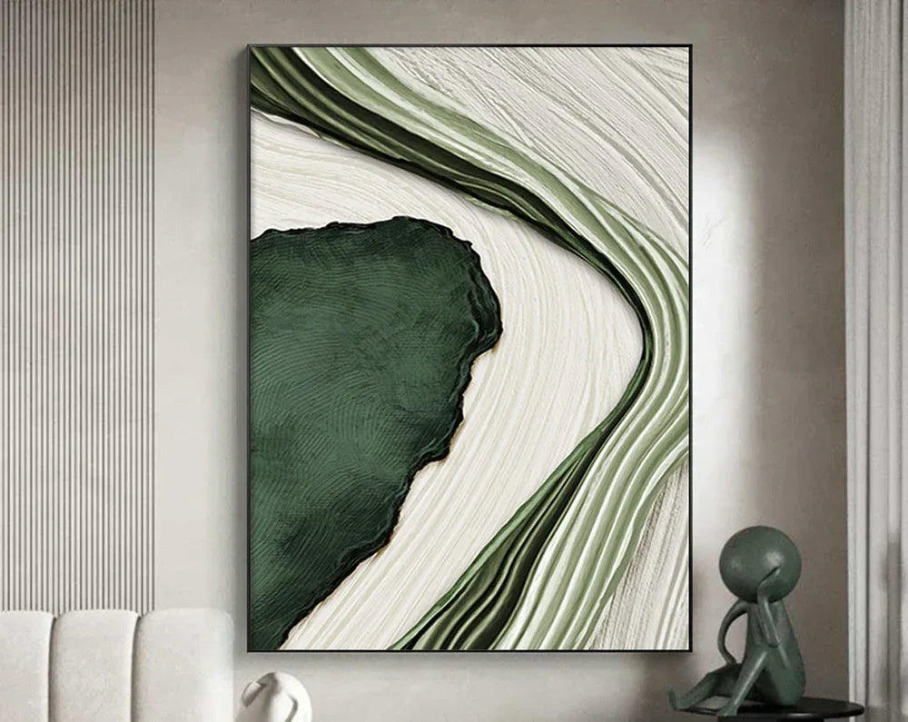Flowing Greens-Minimalist Living Room Decoration Abstract Dark Green Natural Wall Art