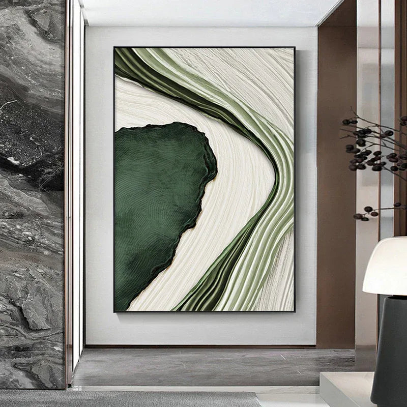 Flowing Greens-Minimalist Living Room Decoration Abstract Dark Green Natural Wall Art