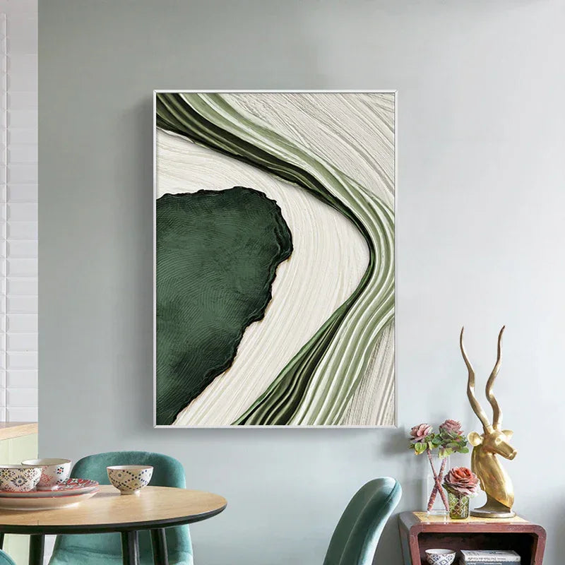 Flowing Greens-Minimalist Living Room Decoration Abstract Dark Green Natural Wall Art