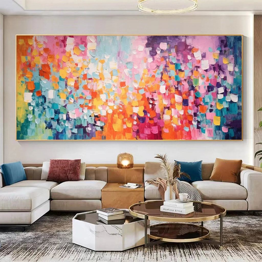Flowing Color Gamut - Hand-Painted Multi-Color Abstract Geometric Oil Painting Wall Art