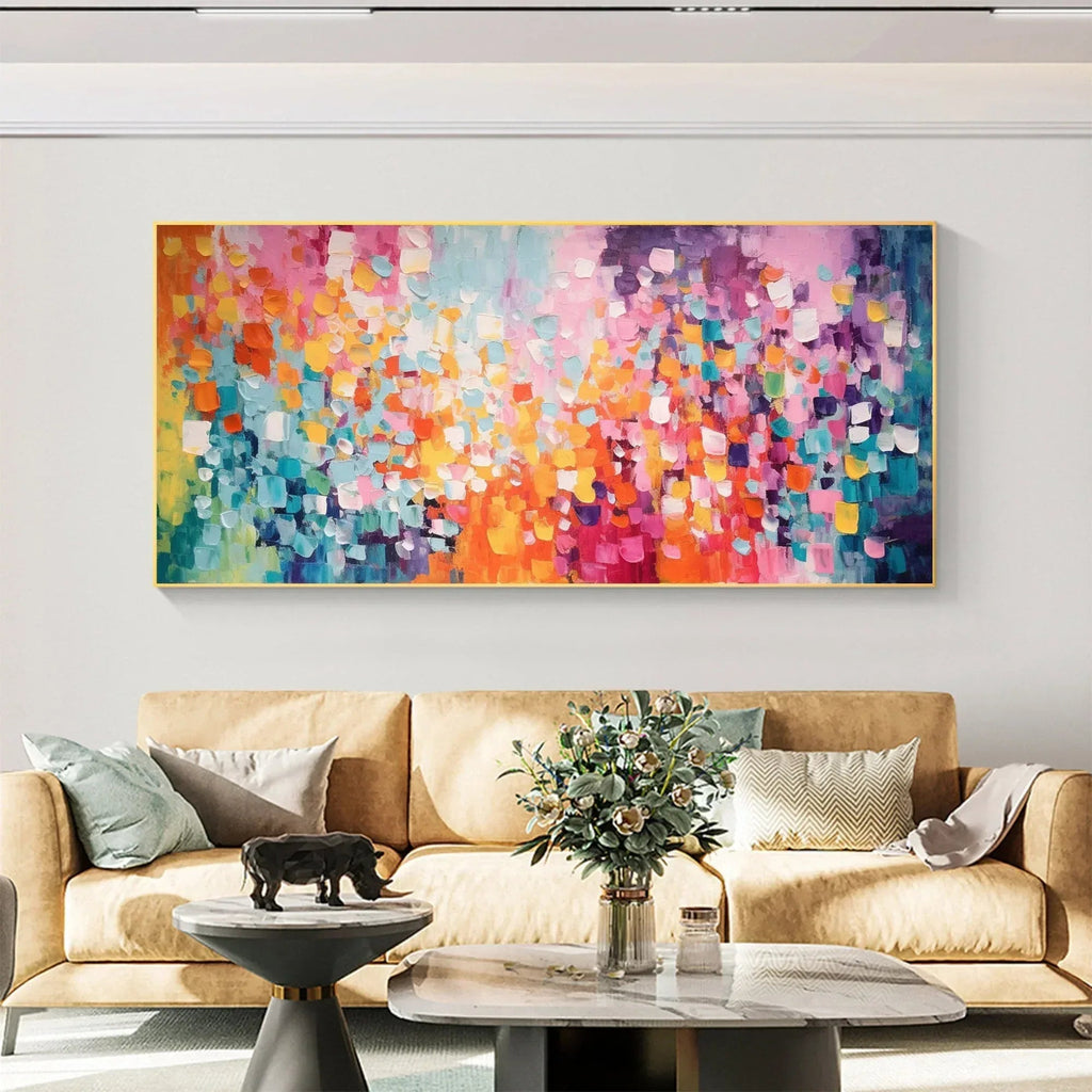 Flowing Color Gamut - Hand-Painted Multi-Color Abstract Geometric Oil Painting Wall Art