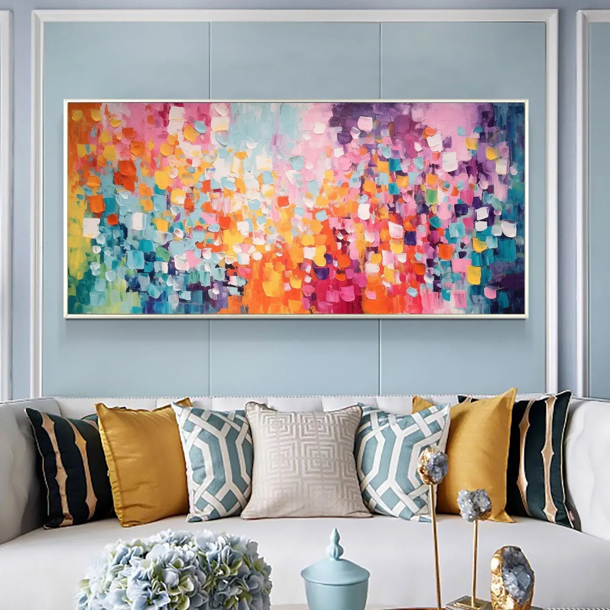 Flowing Color Gamut - Hand-Painted Multi-Color Abstract Geometric Oil Painting Wall Art
