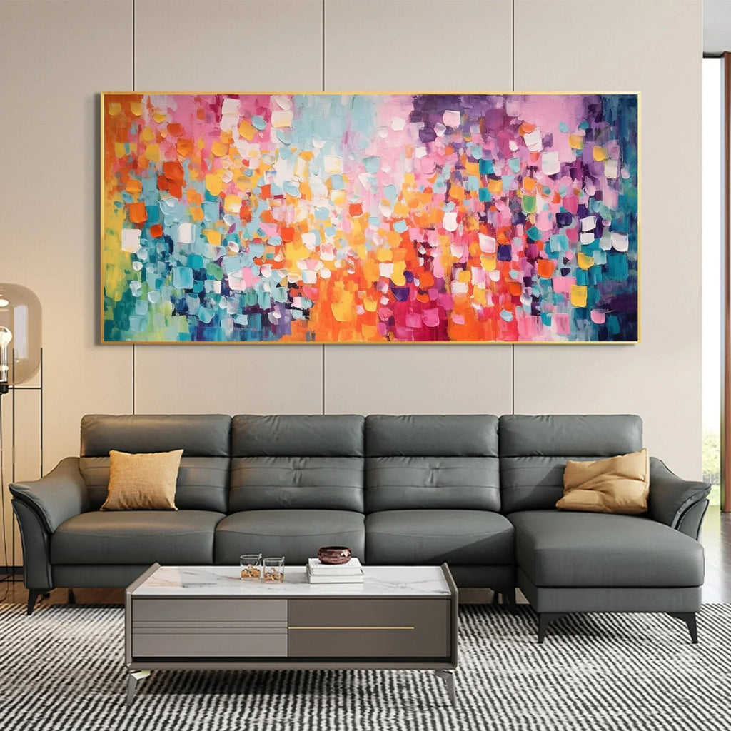 Flowing Color Gamut - Hand-Painted Multi-Color Abstract Geometric Oil Painting Wall Art