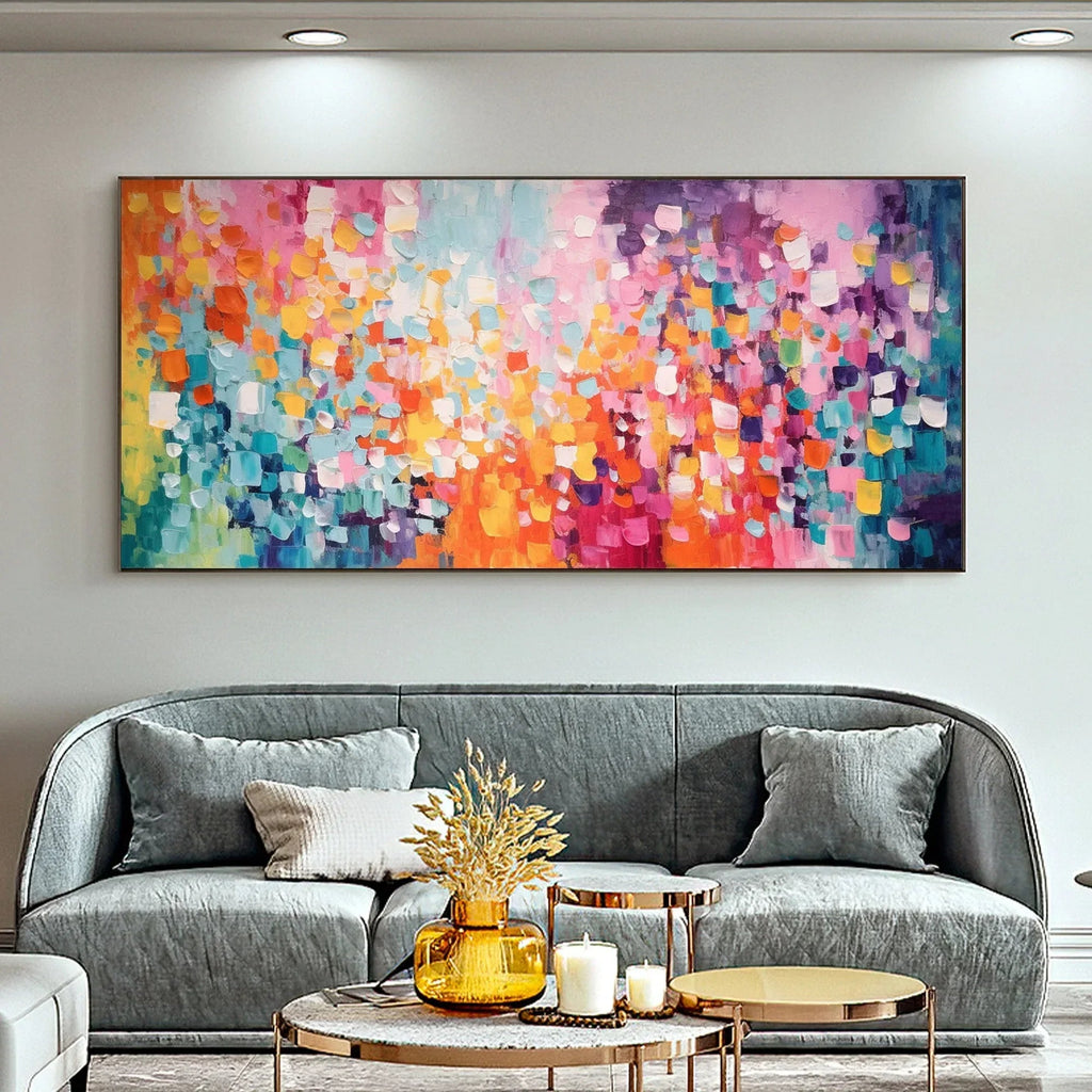 Flowing Color Gamut - Hand-Painted Multi-Color Abstract Geometric Oil Painting Wall Art