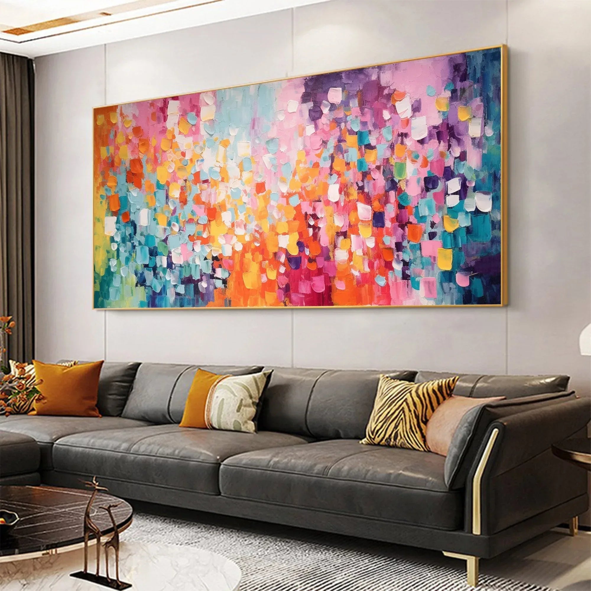 Flowing Color Gamut - Hand-Painted Multi-Color Abstract Geometric Oil Painting Wall Art