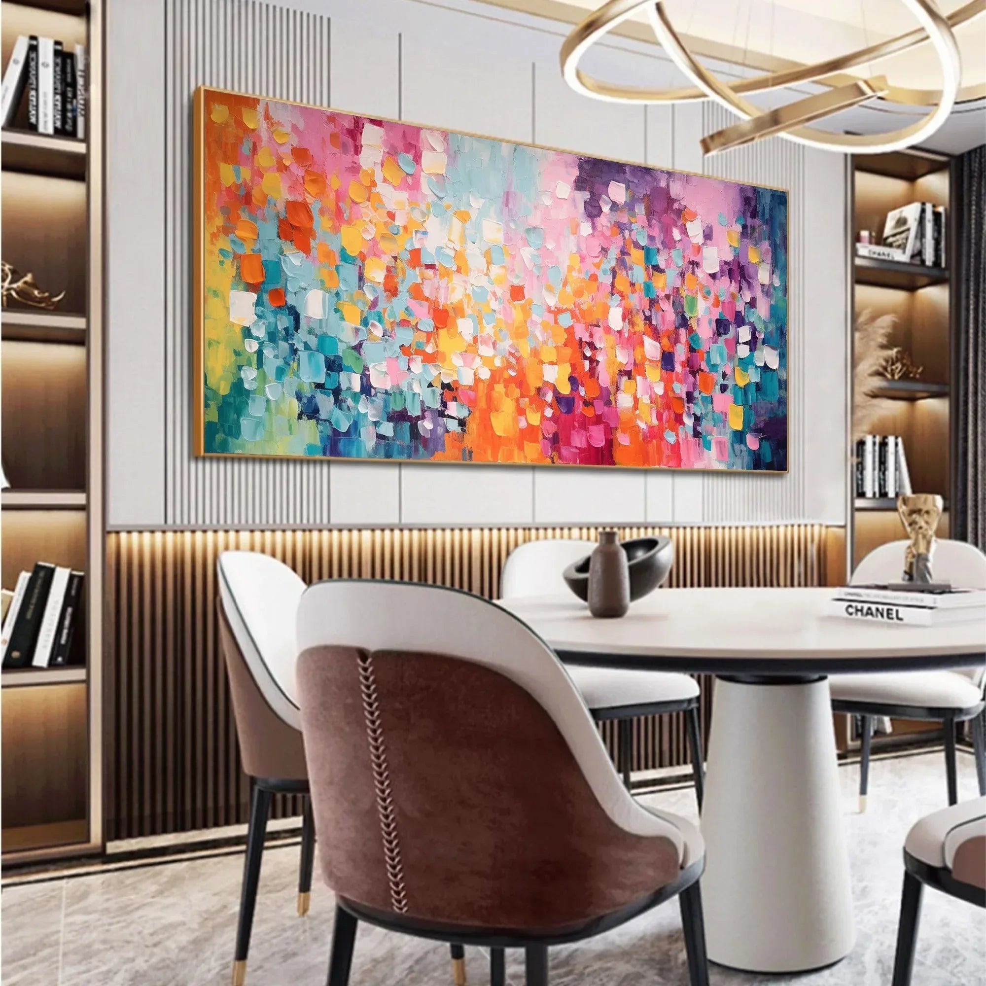 Flowing Color Gamut - Hand-Painted Multi-Color Abstract Geometric Oil Painting Wall Art