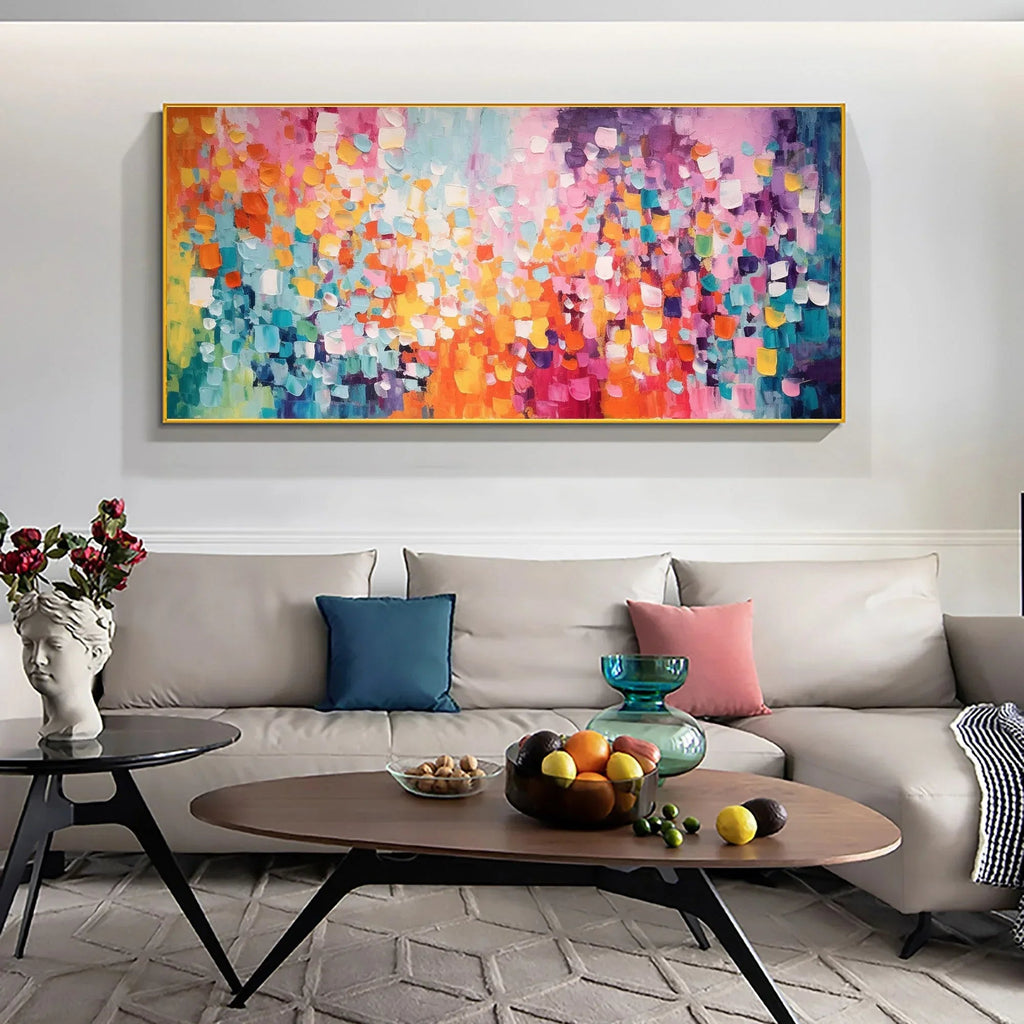 Flowing Color Gamut - Hand-Painted Multi-Color Abstract Geometric Oil Painting Wall Art