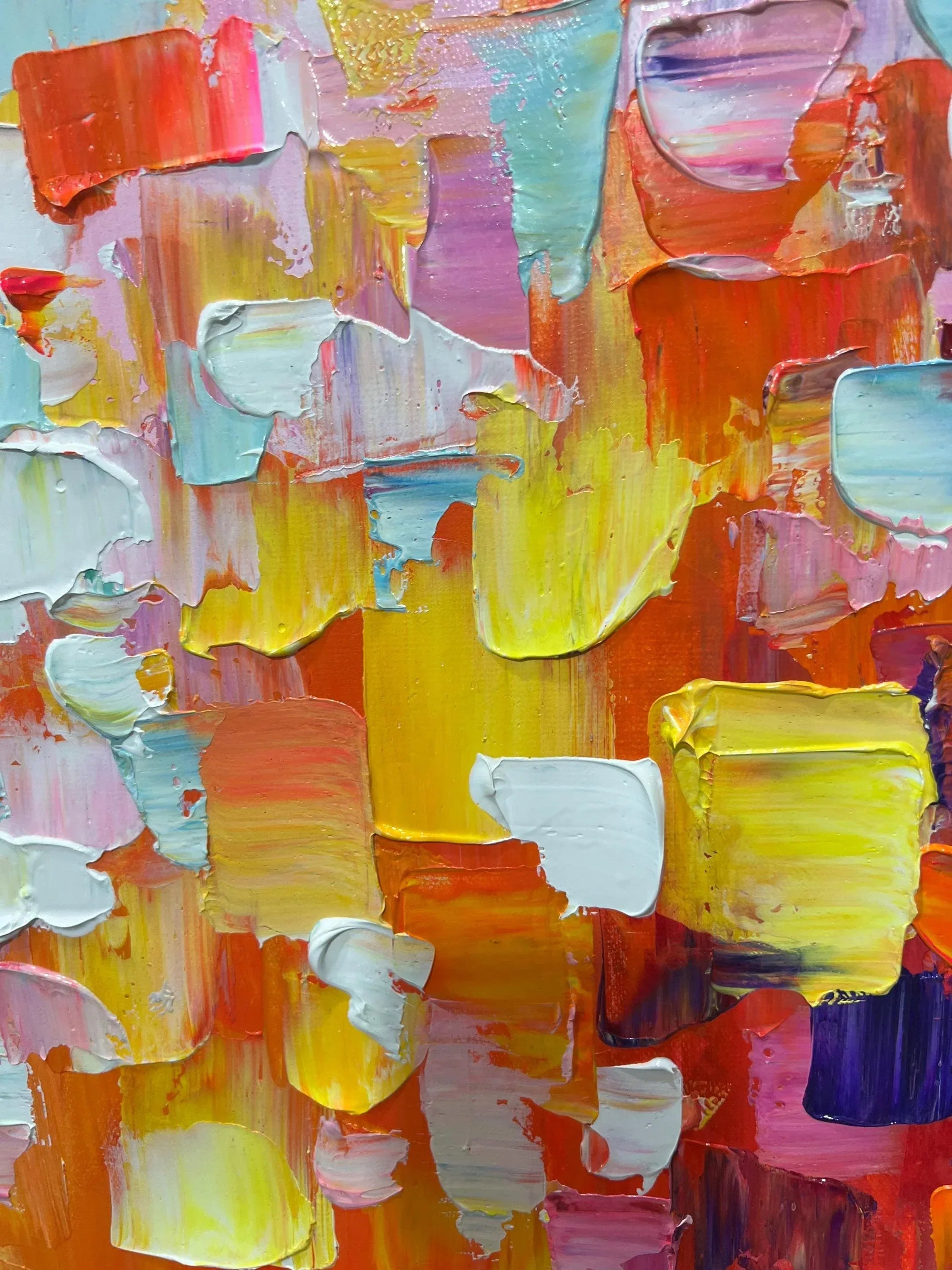 Flowing Color Gamut - Hand-Painted Multi-Color Abstract Geometric Oil Painting Wall Art