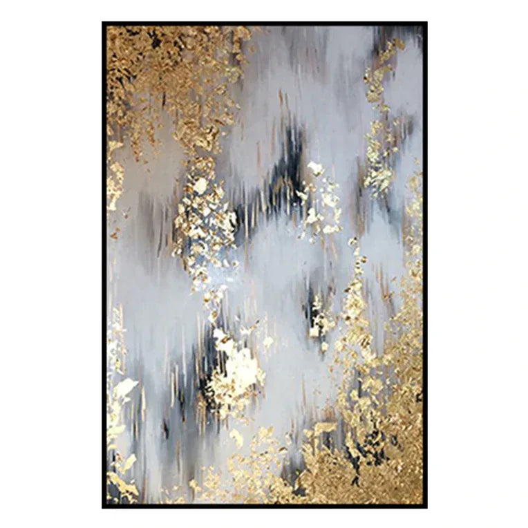 Flowing Gold-Modern Abstract Oil Painting Art Wall With Gold Foil Texture