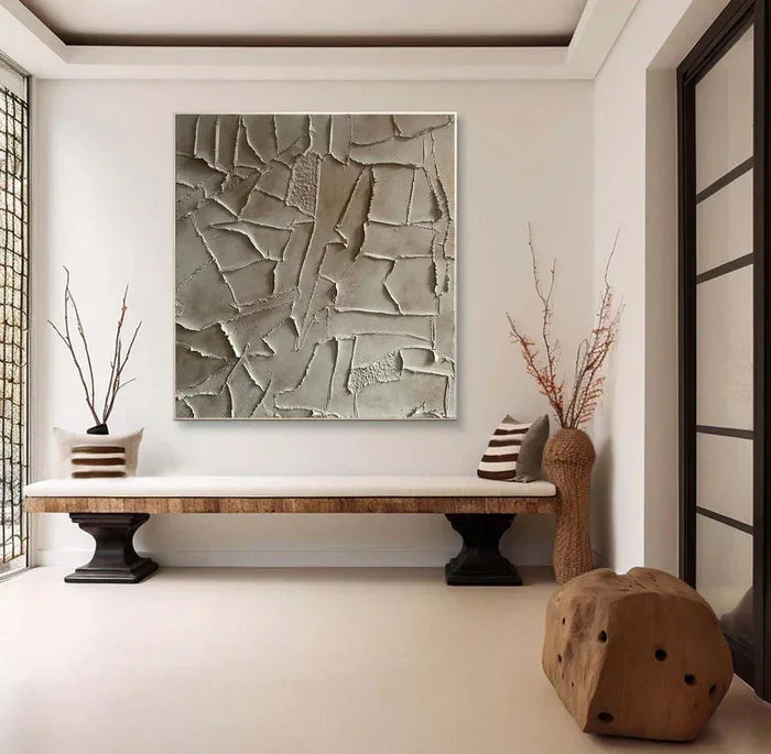 Silent Fragments - Minimalist Wabi-Sabi Textured Abstract Oil Painting#AB14006