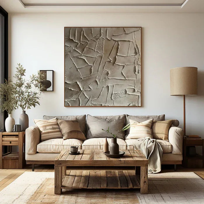 Silent Fragments - Minimalist Wabi-Sabi Textured Abstract Oil Painting#AB14006