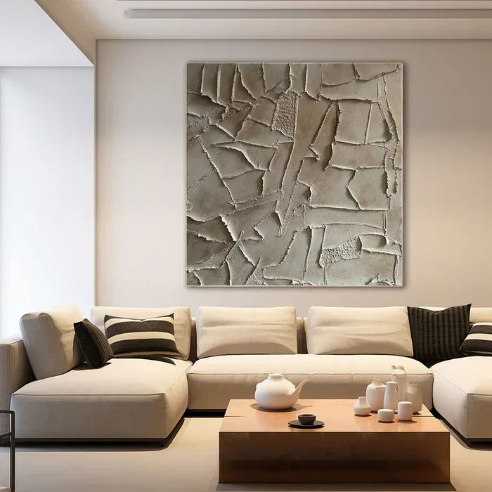 Silent Fragments - Minimalist Wabi-Sabi Textured Abstract Oil Painting#AB14006