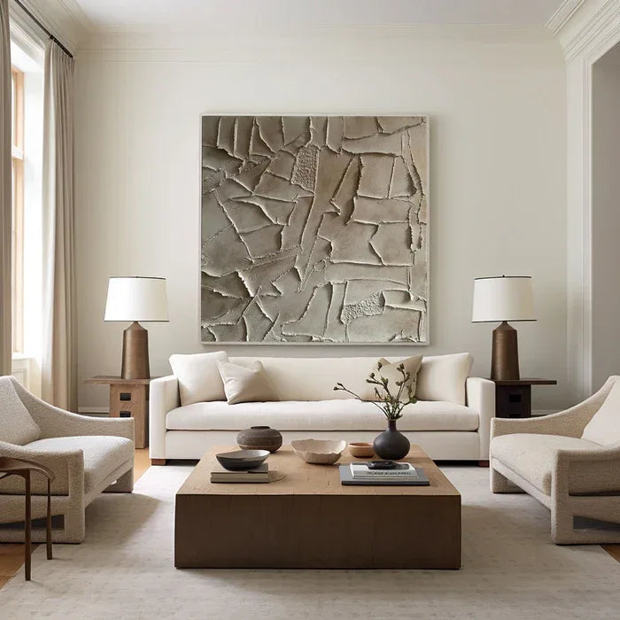 Silent Fragments - Minimalist Wabi-Sabi Textured Abstract Oil Painting#AB14006