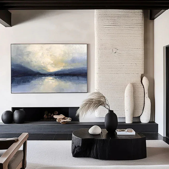 Silent Horizon - Hand-Painted Blue Abstract Landscape Oil Painting#AB14097