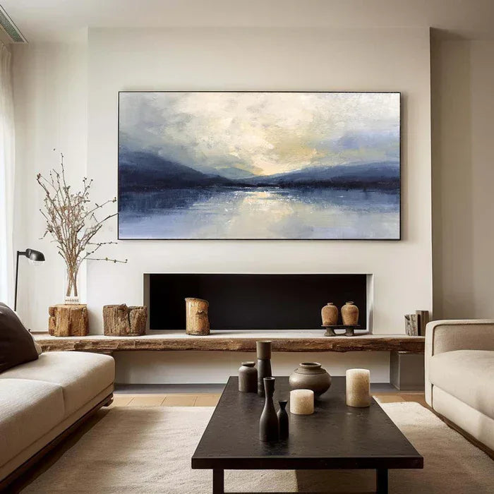 Silent Horizon - Hand-Painted Blue Abstract Landscape Oil Painting#AB14097