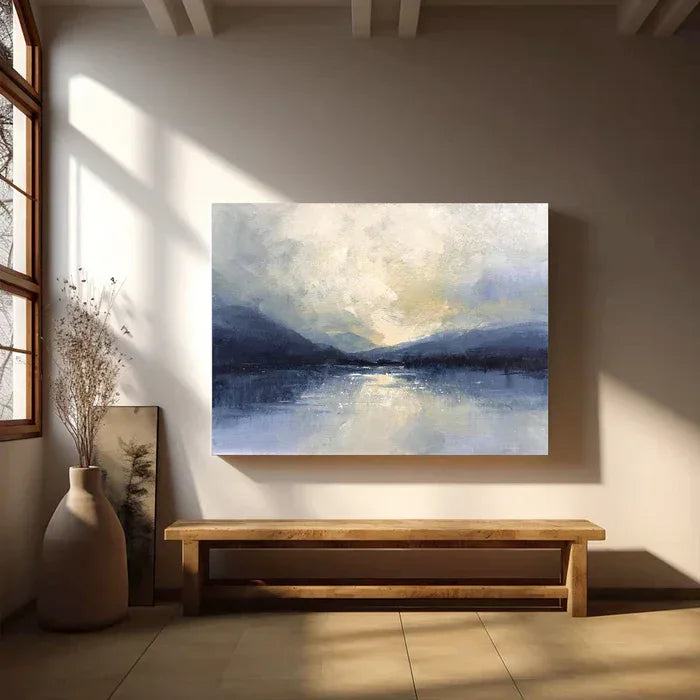 Silent Horizon - Hand-Painted Blue Abstract Landscape Oil Painting#AB14097