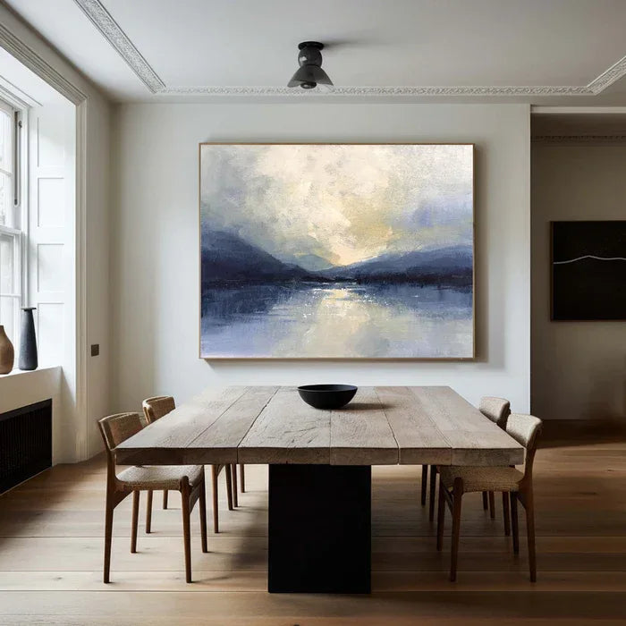 Silent Horizon - Hand-Painted Blue Abstract Landscape Oil Painting#AB14097
