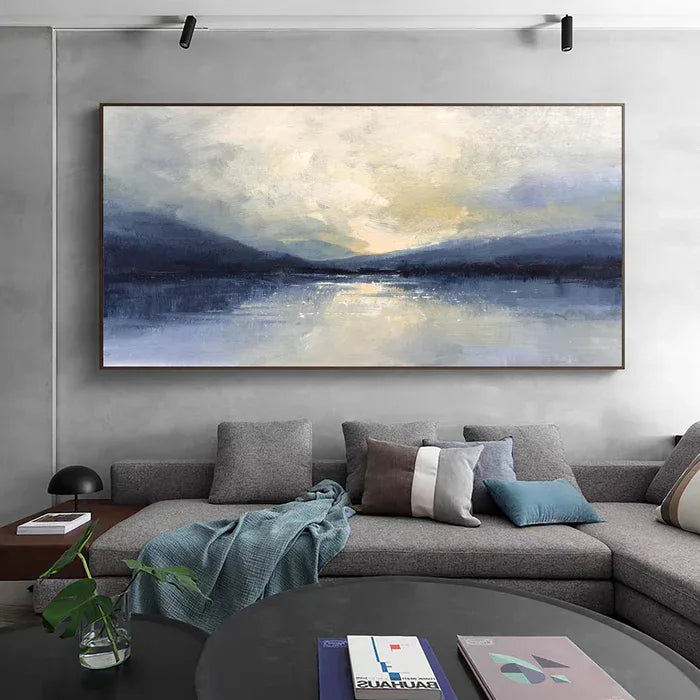Silent Horizon - Hand-Painted Blue Abstract Landscape Oil Painting#AB14097