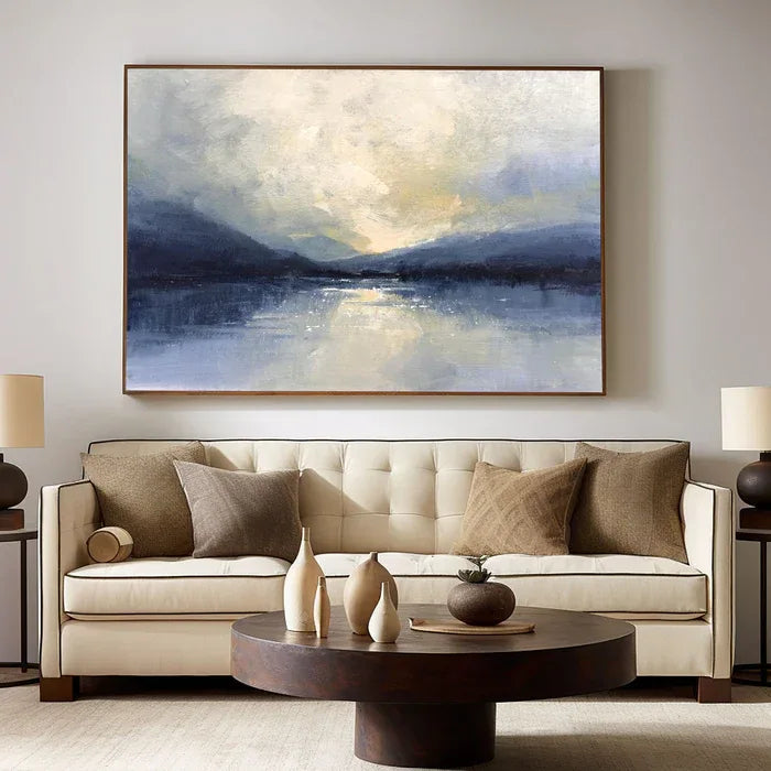 Silent Horizon - Hand-Painted Blue Abstract Landscape Oil Painting#AB14097