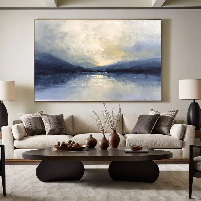 Silent Horizon - Hand-Painted Blue Abstract Landscape Oil Painting#AB14097