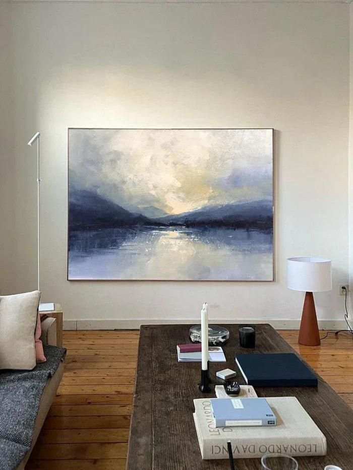 Silent Horizon - Hand-Painted Blue Abstract Landscape Oil Painting#AB14097