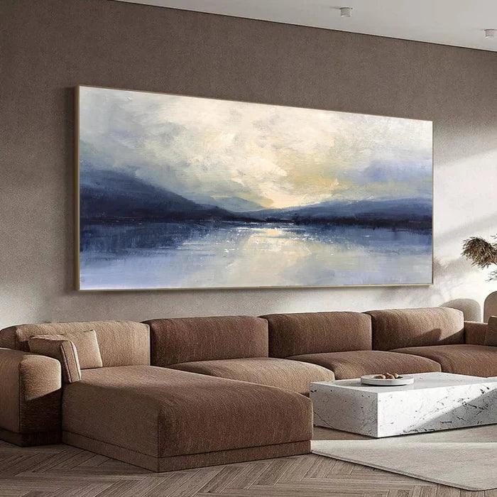 Silent Horizon - Hand-Painted Blue Abstract Landscape Oil Painting#AB14097