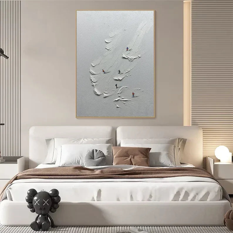 Snowy Ski Fun - Hand-Painted 3D Skiing Scene Texture Vertical Oil Painting Wall Art