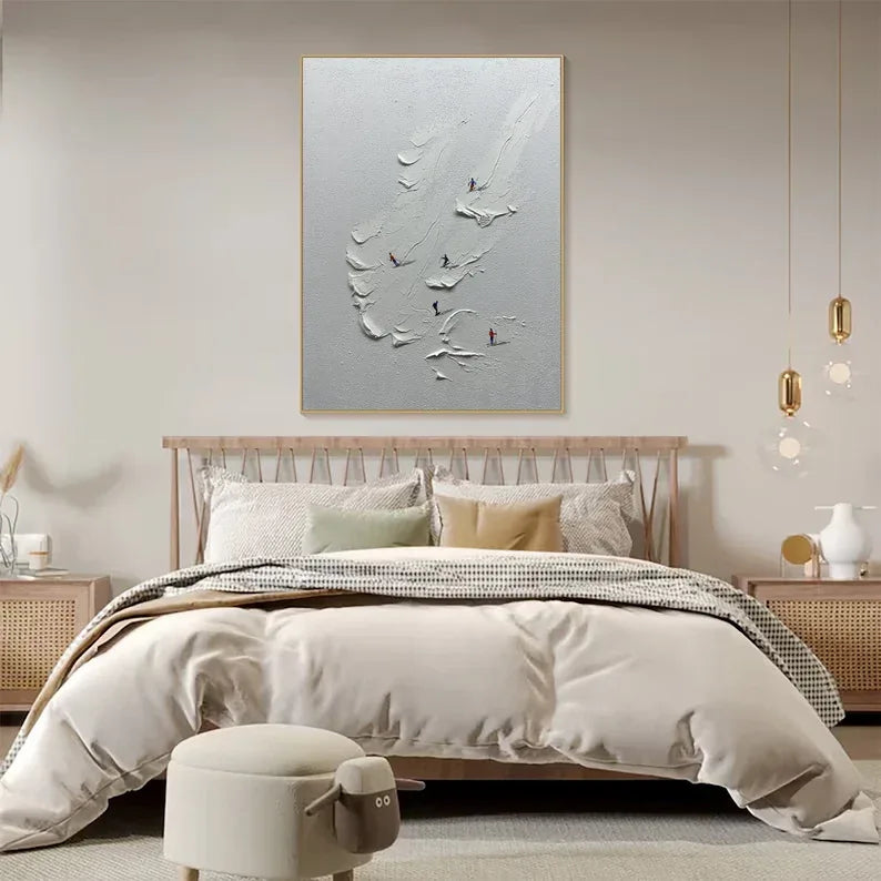 Snowy Ski Fun - Hand-Painted 3D Skiing Scene Texture Vertical Oil Painting Wall Art
