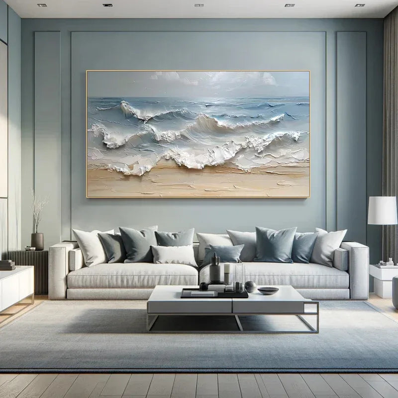 3D Seascape Oil Painting – Textured Ocean Wave Wall Art for Interiors
