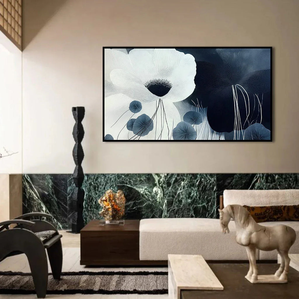 Silent Bloom-Modern Minimalist Cold Tone Elegant Flower Wall Art#FL10043