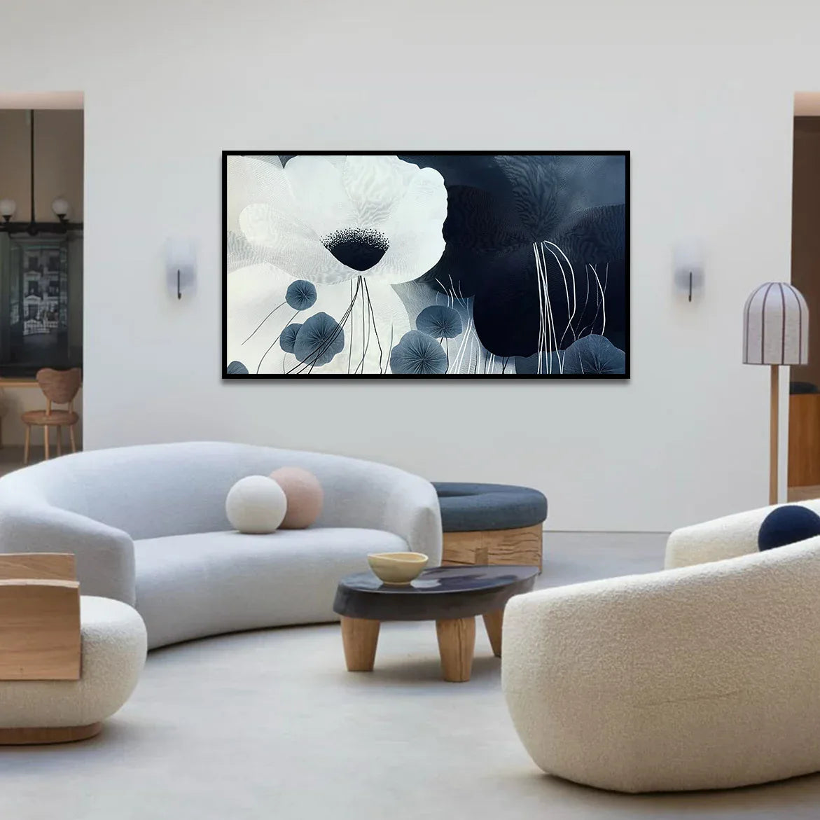 Silent Bloom-Modern Minimalist Cold Tone Elegant Flower Wall Art#FL10043